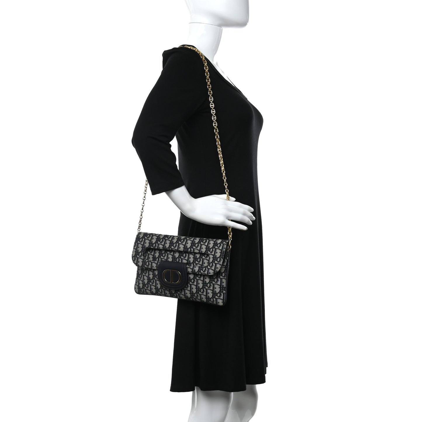 Oblique Medium Diordouble Chain Bag Blue