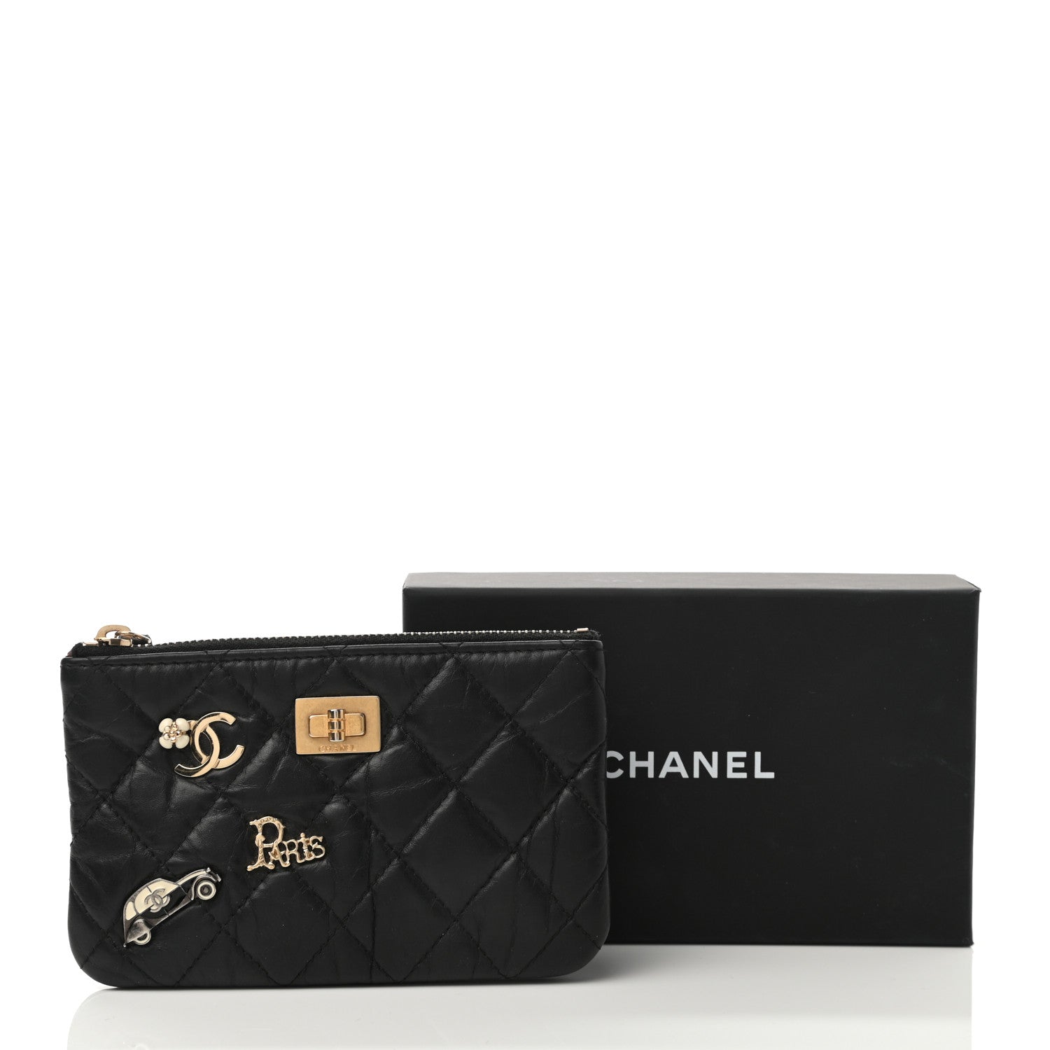 Chanel Aged Calfskin Charm Quilted Small Reissue Cosmetic Case Black 8 of 8