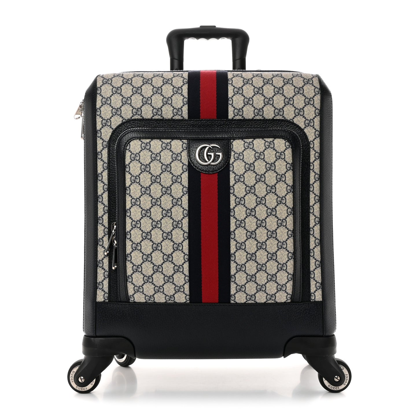 GG Supreme Monogram Textured Dollar Calfskin Web Small Savoy Cabin Trolley Beige Blue