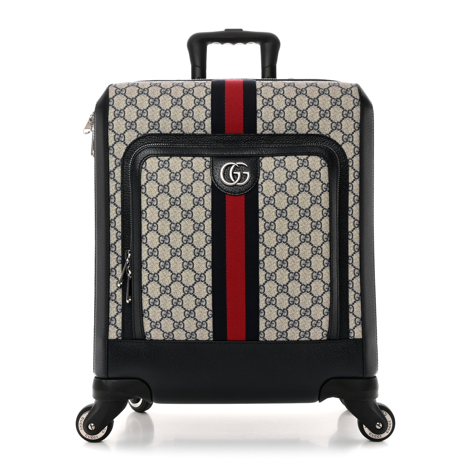 Gucci GG Supreme Monogram Textured Dollar Calfskin Web Small Savoy Cabin Trolley Beige Blue 1 of 12
