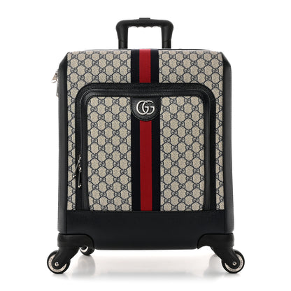 Gucci GG Supreme Monogram Textured Dollar Calfskin Web Small Savoy Cabin Trolley Beige Blue 1 of 12