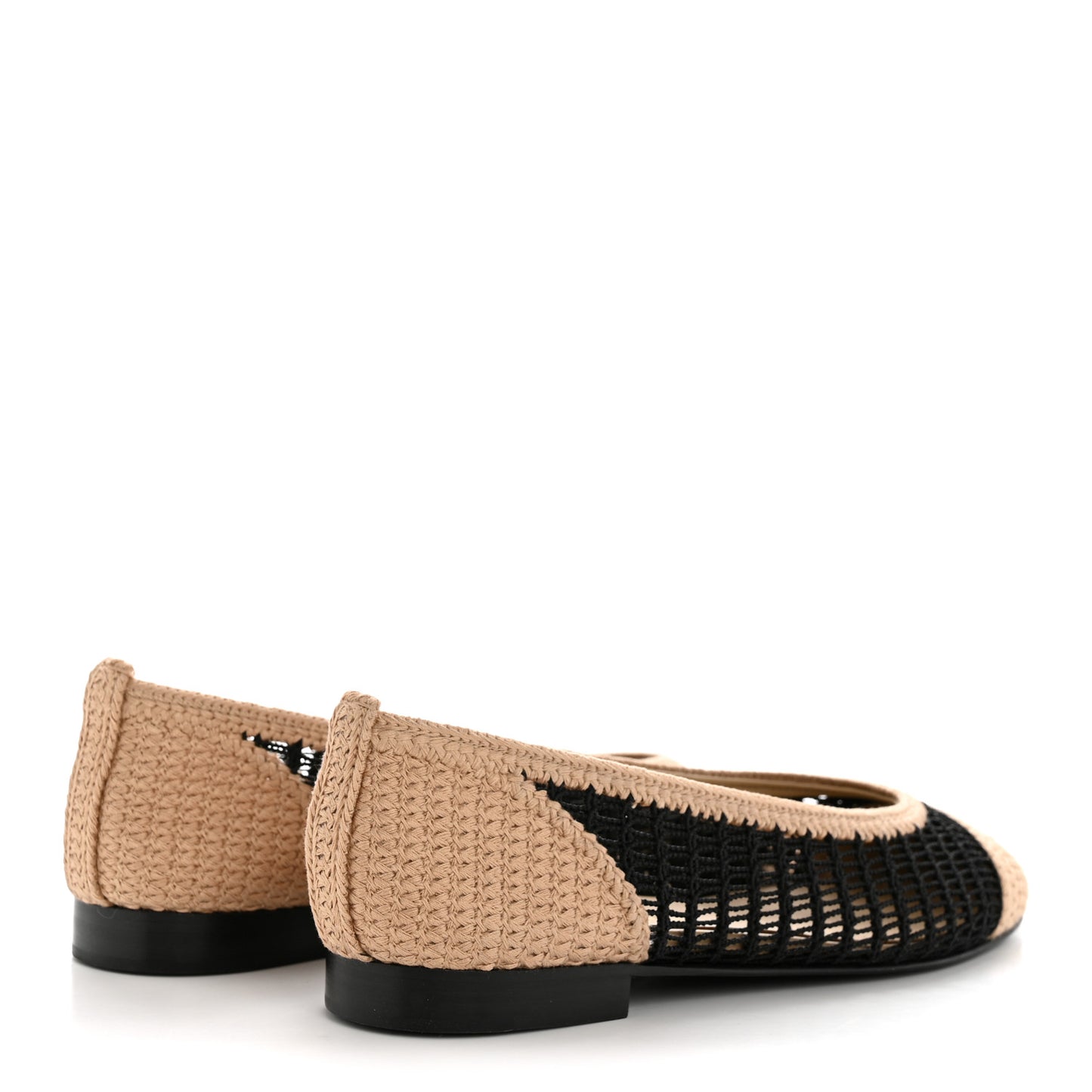 Raffia Cap Toe Ballerina Flats 37 Black Beige