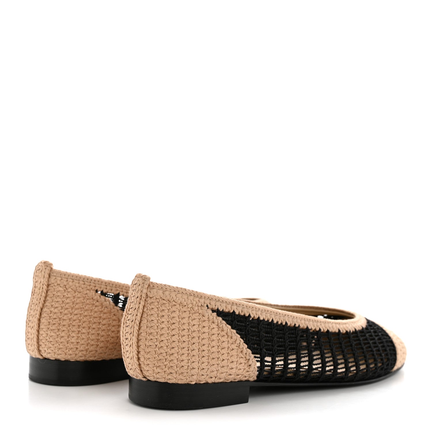Chanel Raffia Cap Toe Ballerina Flats 37 Black Beige 5 of 9