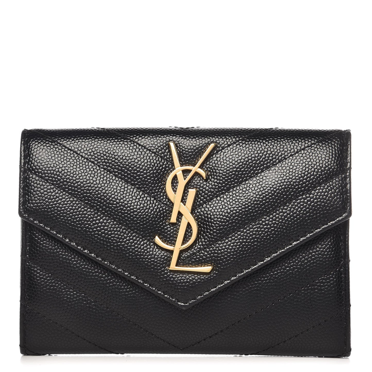Grain De Poudre Matelasse Chevron Small Monogram Envelope Wallet Black