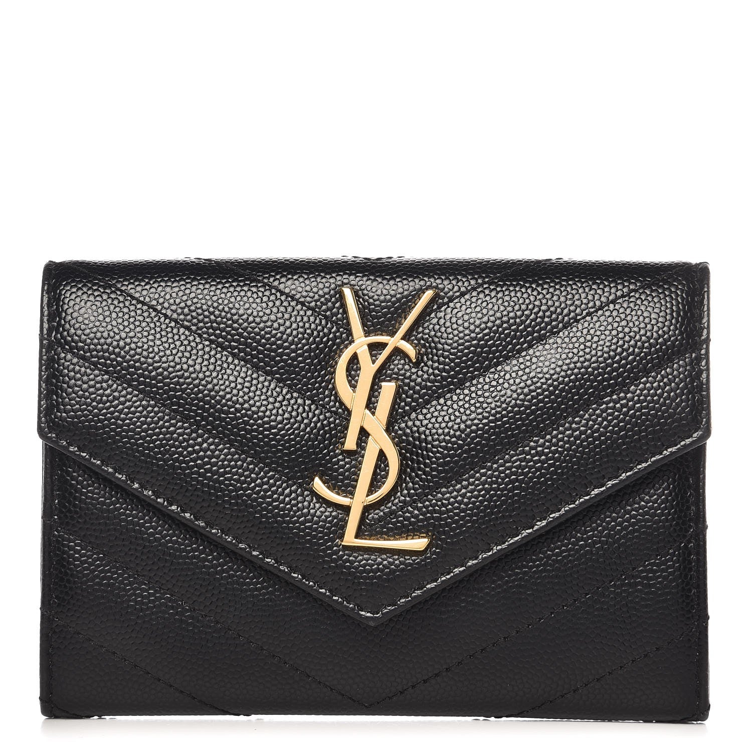 Saint Laurent Grain De Poudre Matelasse Chevron Small Monogram Envelope Wallet Black 1 of 8