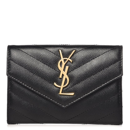 Saint Laurent Grain De Poudre Matelasse Chevron Small Monogram Envelope Wallet Black 1 of 8