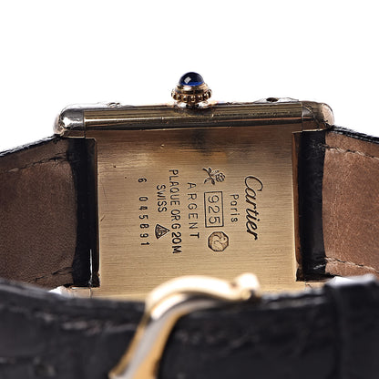 Cartier Sterling Silver Vermeil Alligator 23mm Must de Cartier Tank Quartz Watch Black 5 of 16
