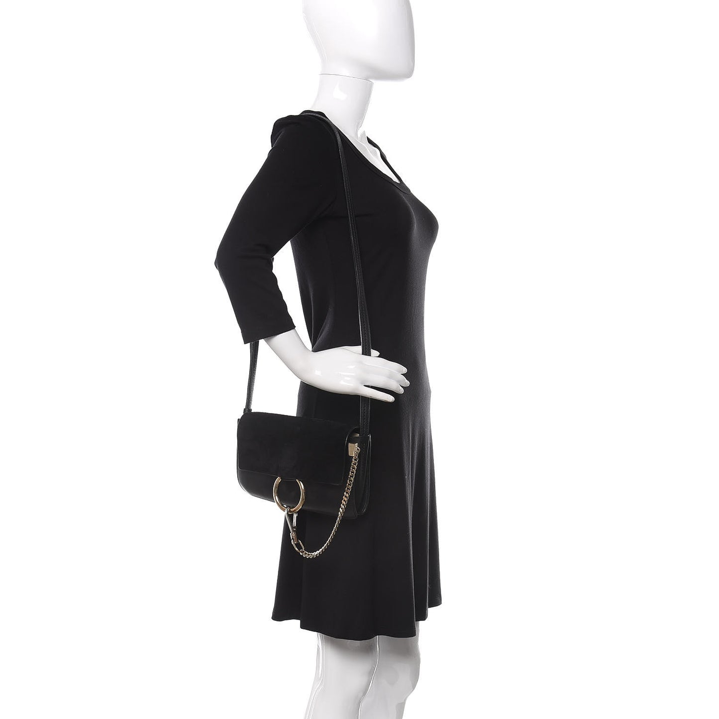 Suede Calfskin Small Faye Shoulder Bag Black