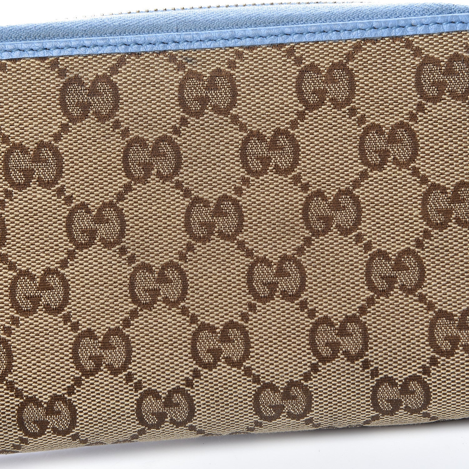 Gucci Monogram Dollar Calfskin Zip Around Compact Wallet Beige Ebony Mineral Blue 12 of 13