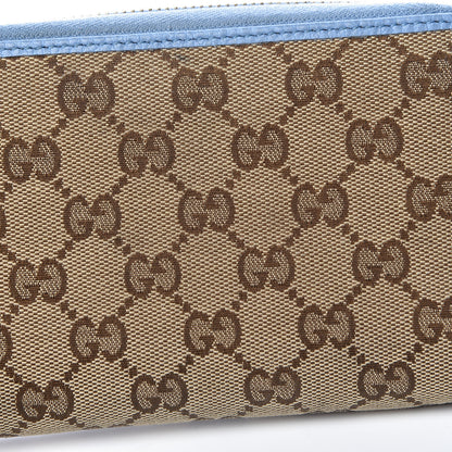 Gucci Monogram Dollar Calfskin Zip Around Compact Wallet Beige Ebony Mineral Blue 12 of 13
