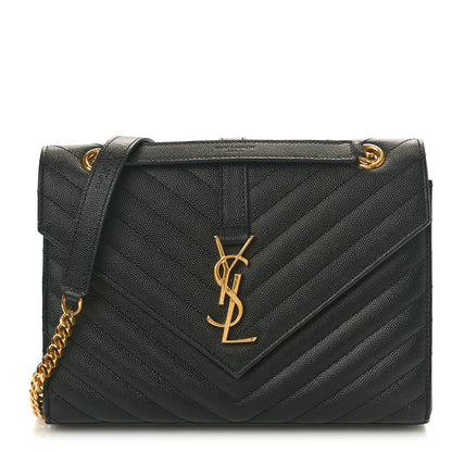 Saint Laurent Grain De Poudre Matelasse Chevron Medium Monogram Satchel Black 1 of 10