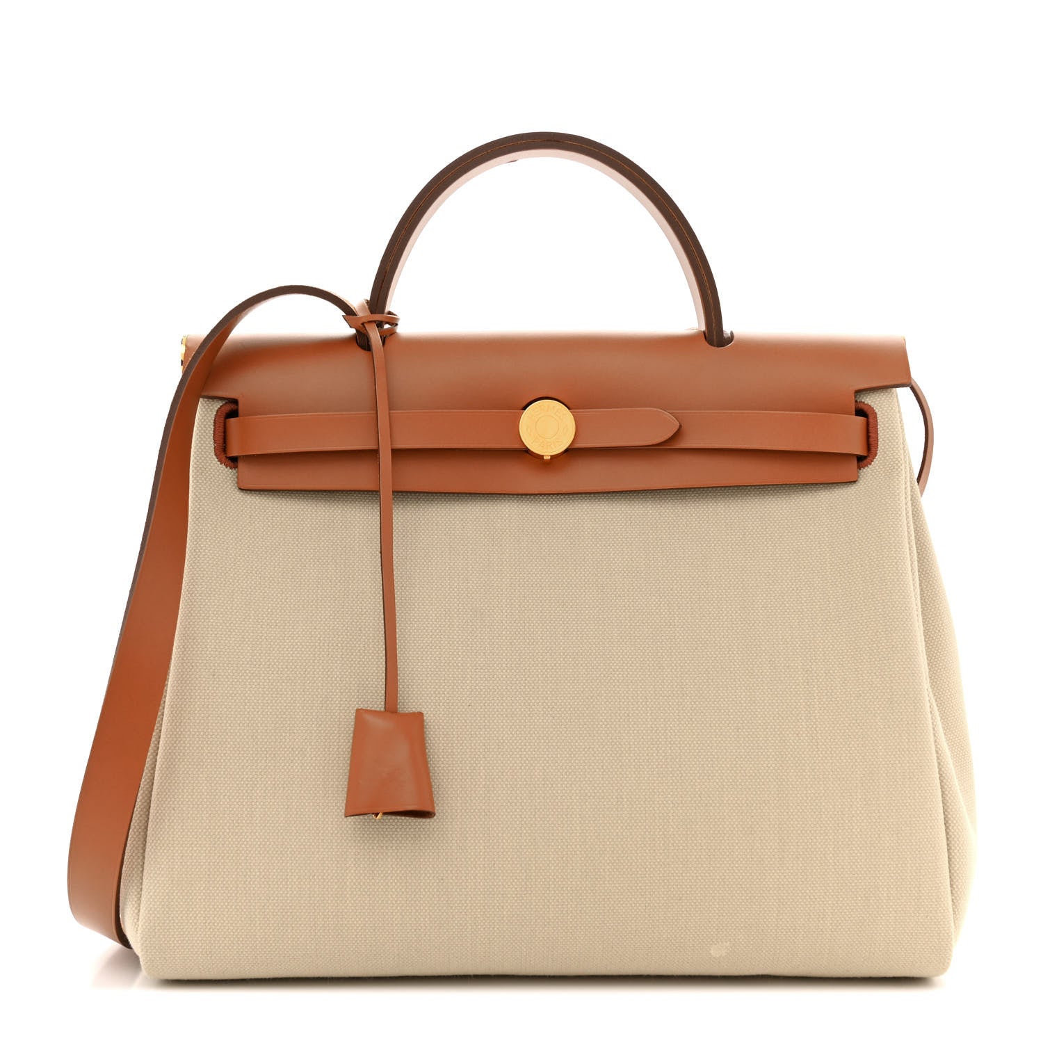 Hermes Military Toile Vache Hunter Horseshoe Herbag Zip Retourne 31 PM Beton Naturel 1 of 17