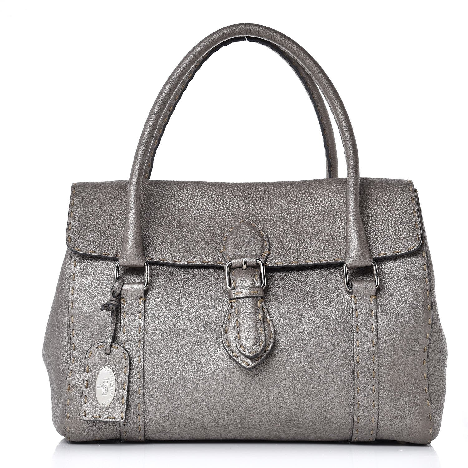 Fendi Cuoio Romano Selleria Medium Linda Satchel Peltro 1 of 13