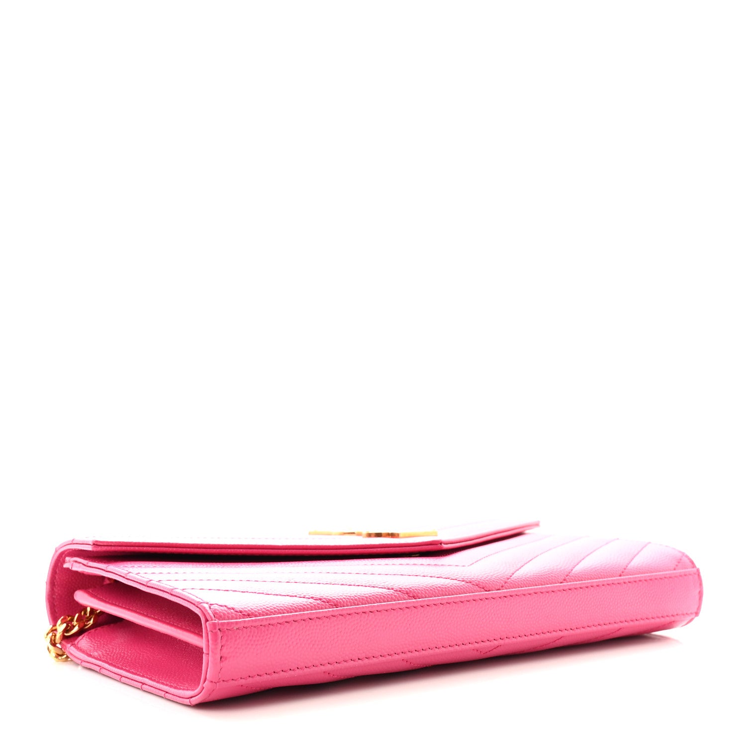 Saint Laurent Grain De Poudre Matelasse Chevron Monogram Chain Wallet Lipstick Fuchsia 4 of 9