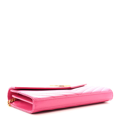 Saint Laurent Grain De Poudre Matelasse Chevron Monogram Chain Wallet Lipstick Fuchsia 4 of 9