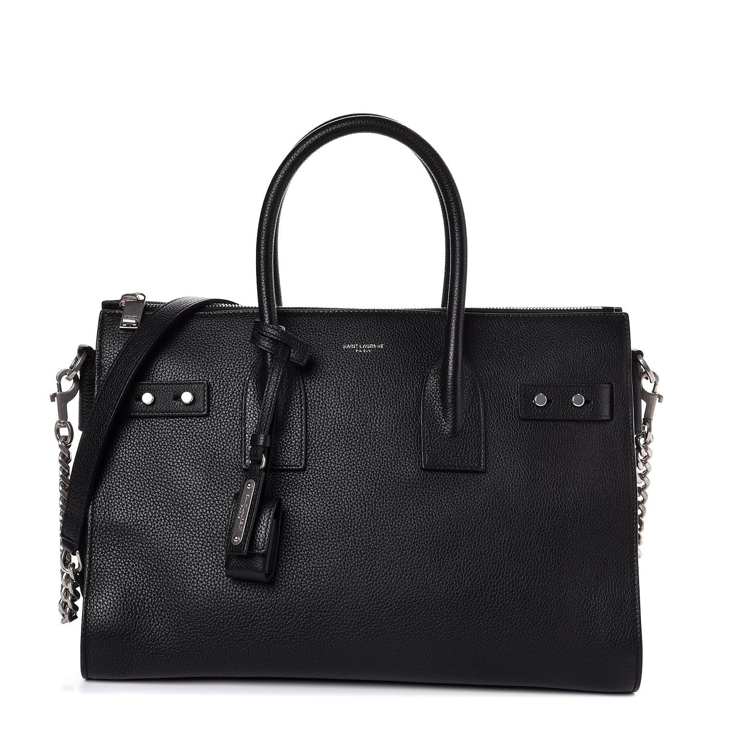 Saint Laurent Grained Calfskin Small Supple Chain Sac De Jour Black 1 of 8
