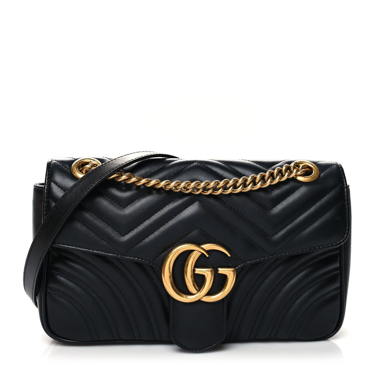 Gucci Calfskin Matelasse Small GG Marmont Shoulder Bag Black 1 of 10