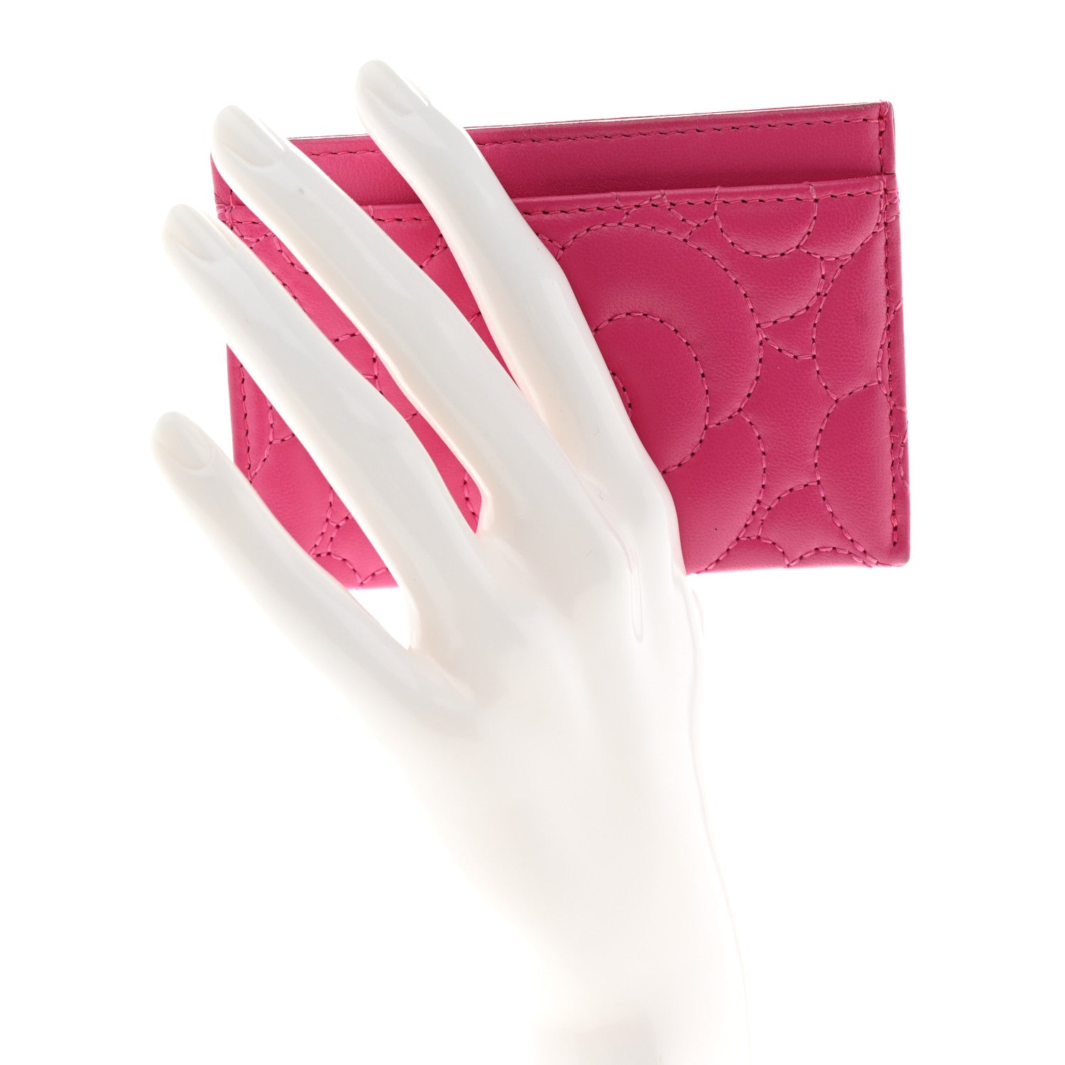 Chanel Lambskin Camellia Embossed Card Holder Fuchsia 2 of 13