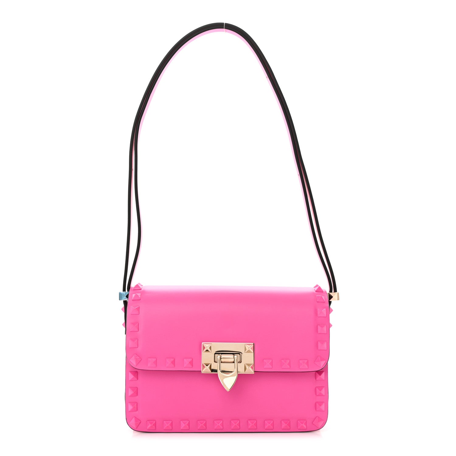 Valentino Garavani Smooth Calfskin Enamel Tonal Small Rockstud23 Shoulder Bag Pink PP 1 of 10
