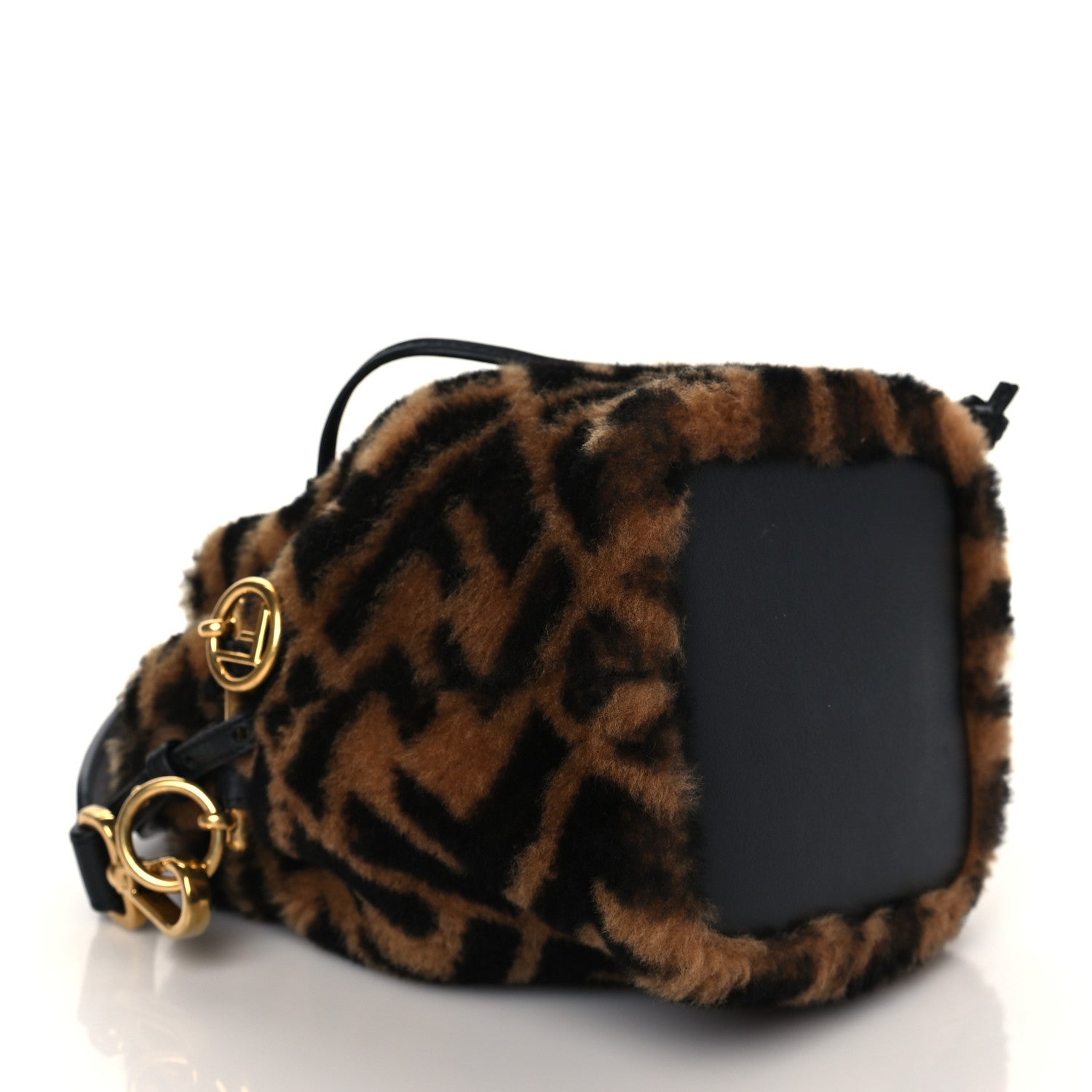 Fendi Shearling Vitello Dolce F is Fendi Macro FF 1974 Mini Mon Tresor Bucket Bag Tobacco Black 4 of 10