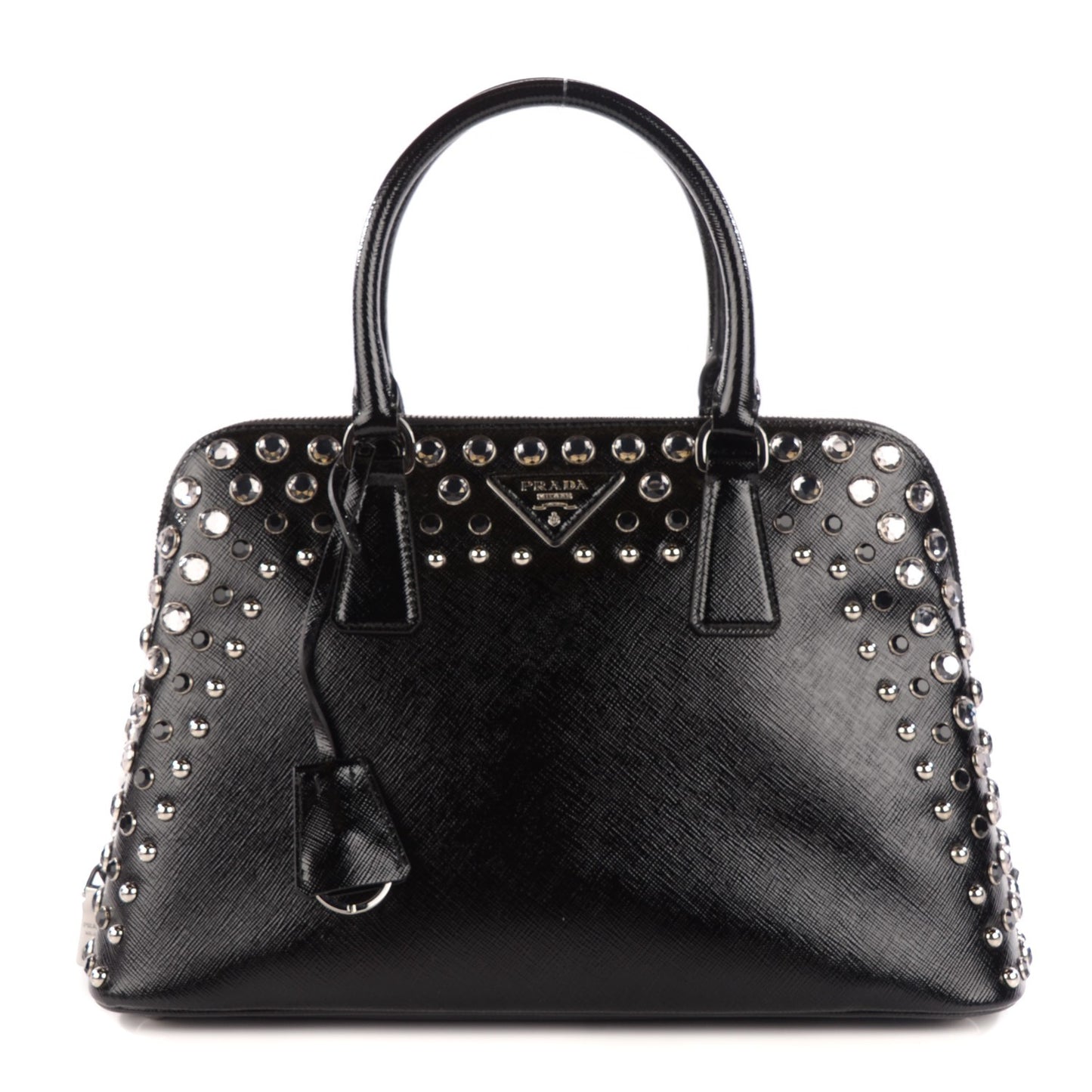 Saffiano Vernice Crystal Pyramid Bag Black