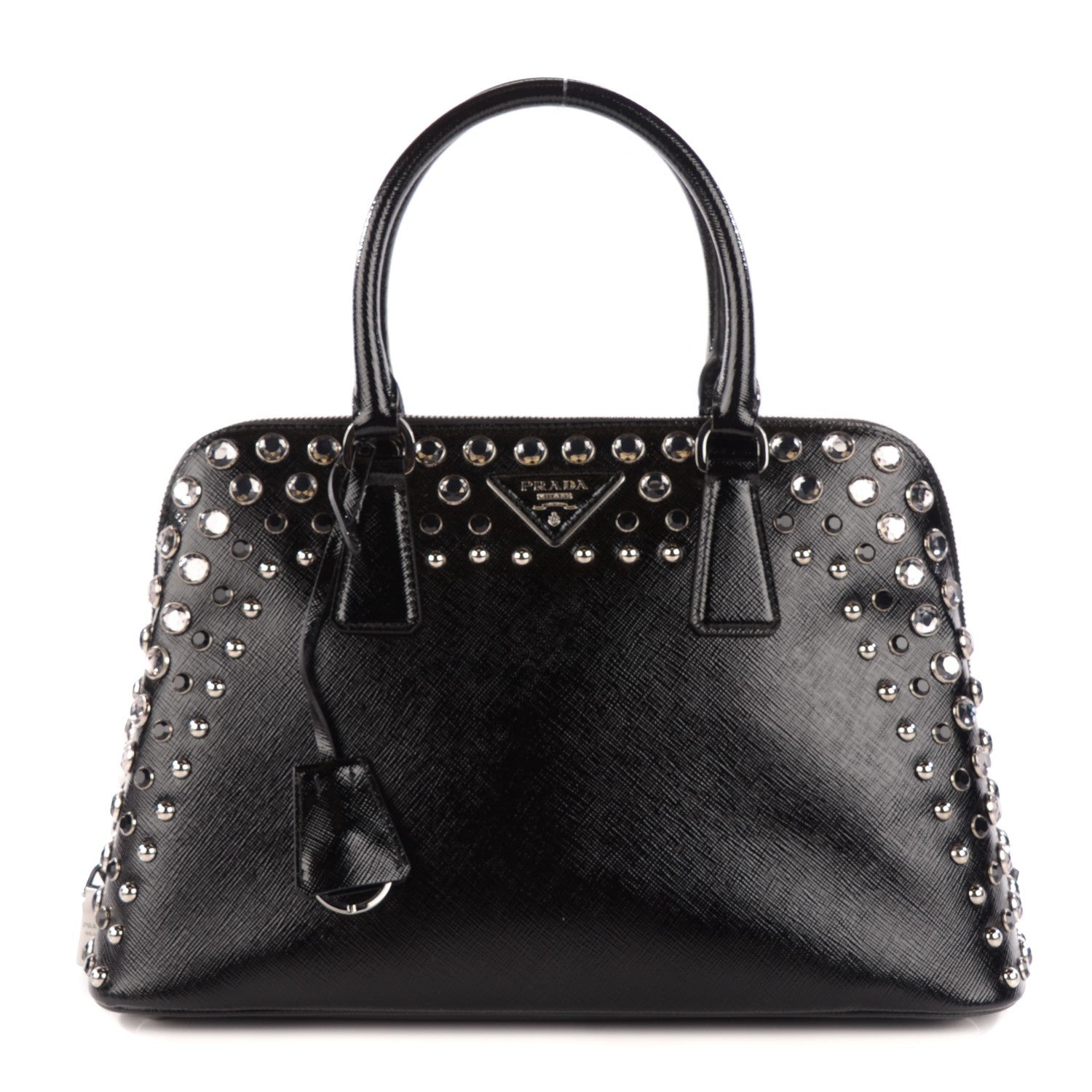 Prada Saffiano Vernice Crystal Pyramid Bag Black 1 of 9