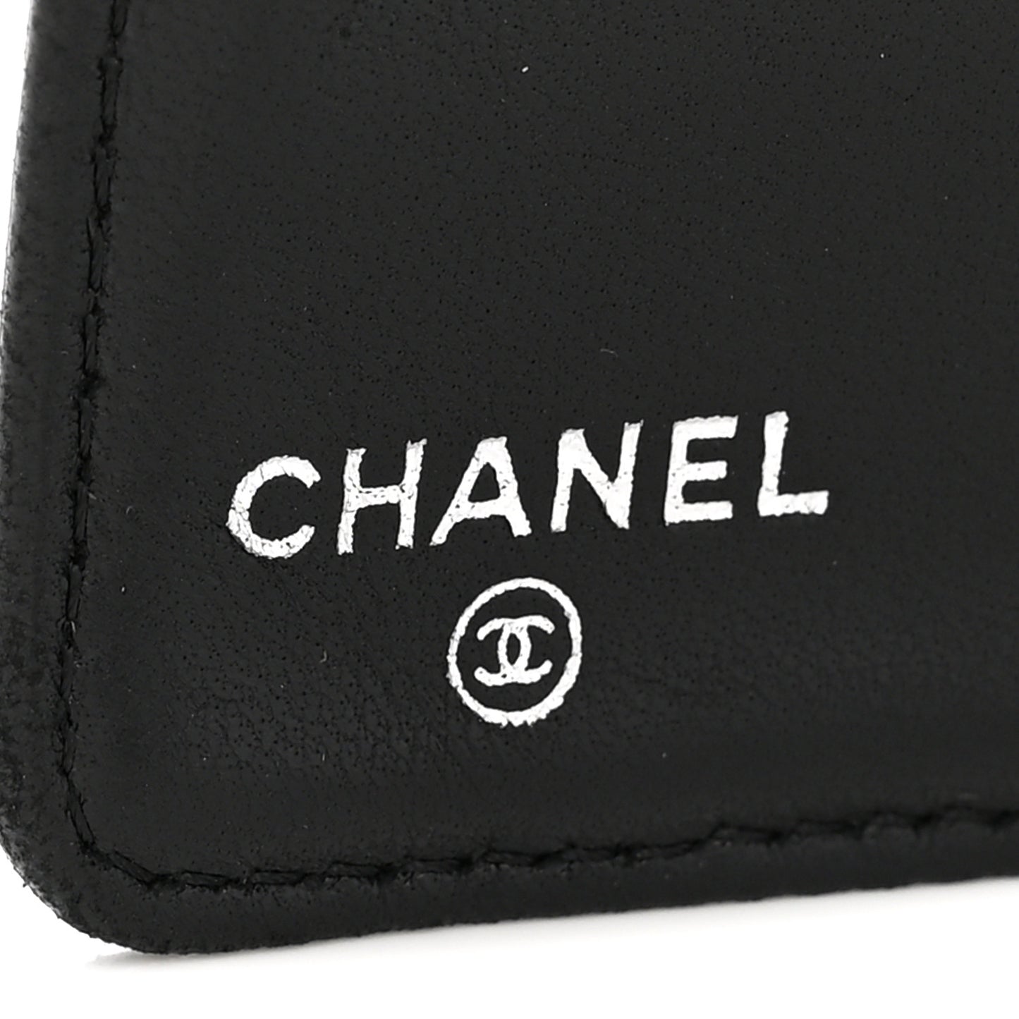 Lambskin Camellia Embossed Yen Wallet Black