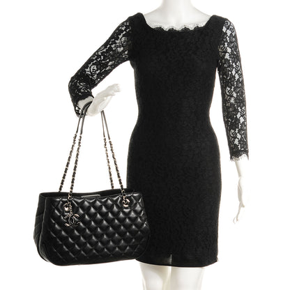 Chanel Lambskin Quilted Pagode Piping Tote Black 2 of 8