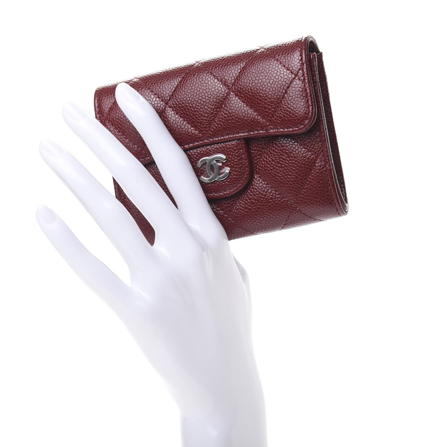 Caviar Quilted Flap Card Holder Wallet Burgundy