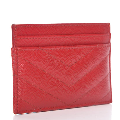 Saint Laurent Grain De Poudre Matelasse Chevron Monogram Credit Card Case New Red 3 of 12