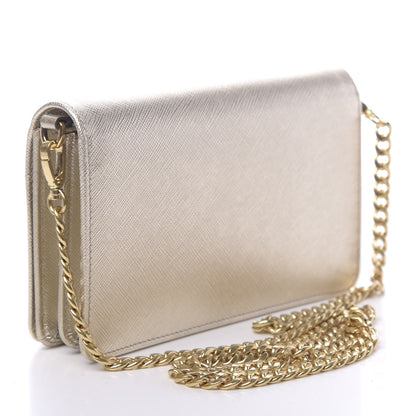 Prada Metallic Saffiano Lux Chain Wallet Pirite 2 of 8