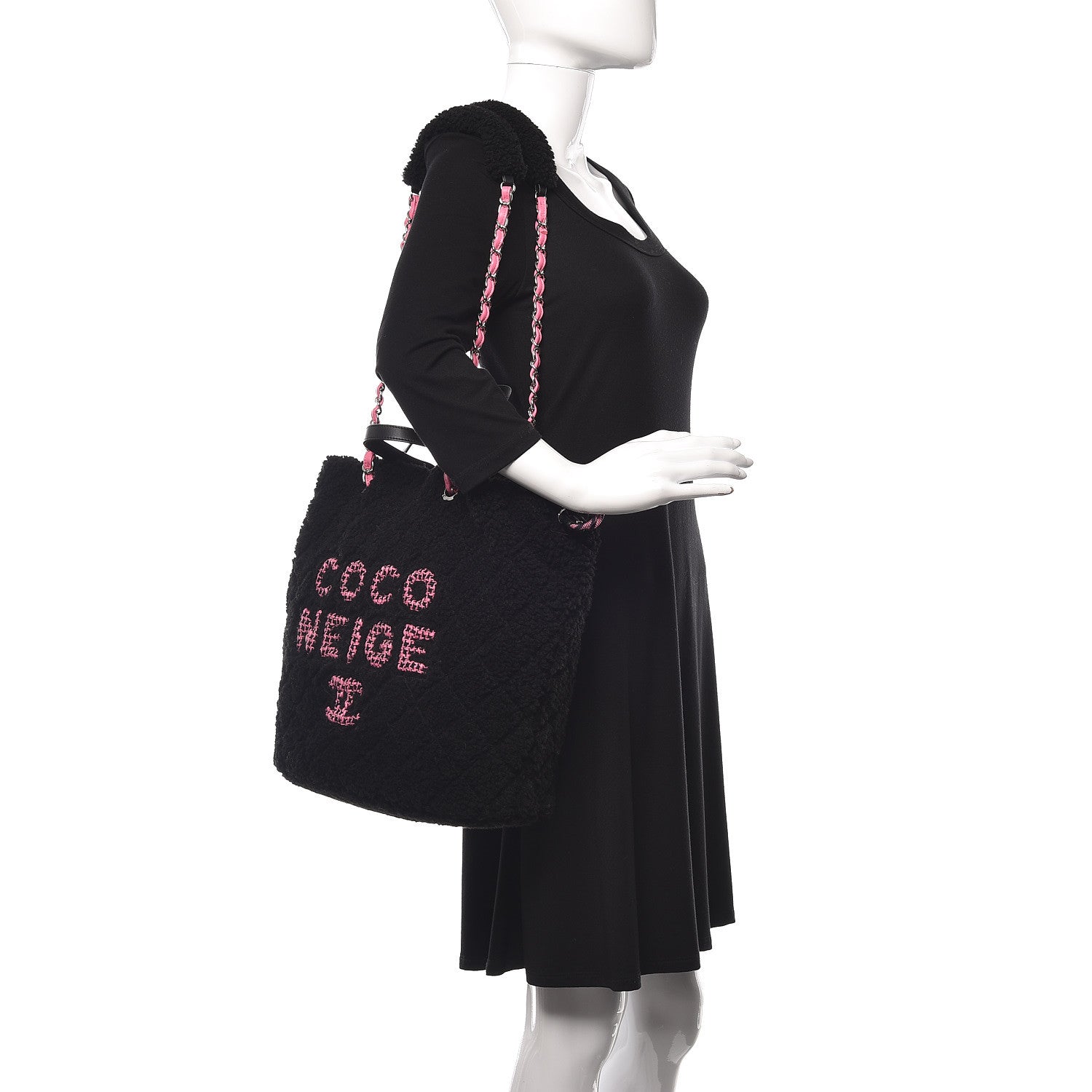 Chanel Shearling Sheepskin Large Coco Neige Tote Black 2 of 10