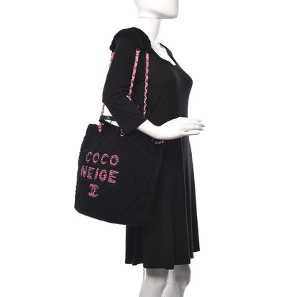 Chanel Shearling Sheepskin Large Coco Neige Tote Black 2 of 10