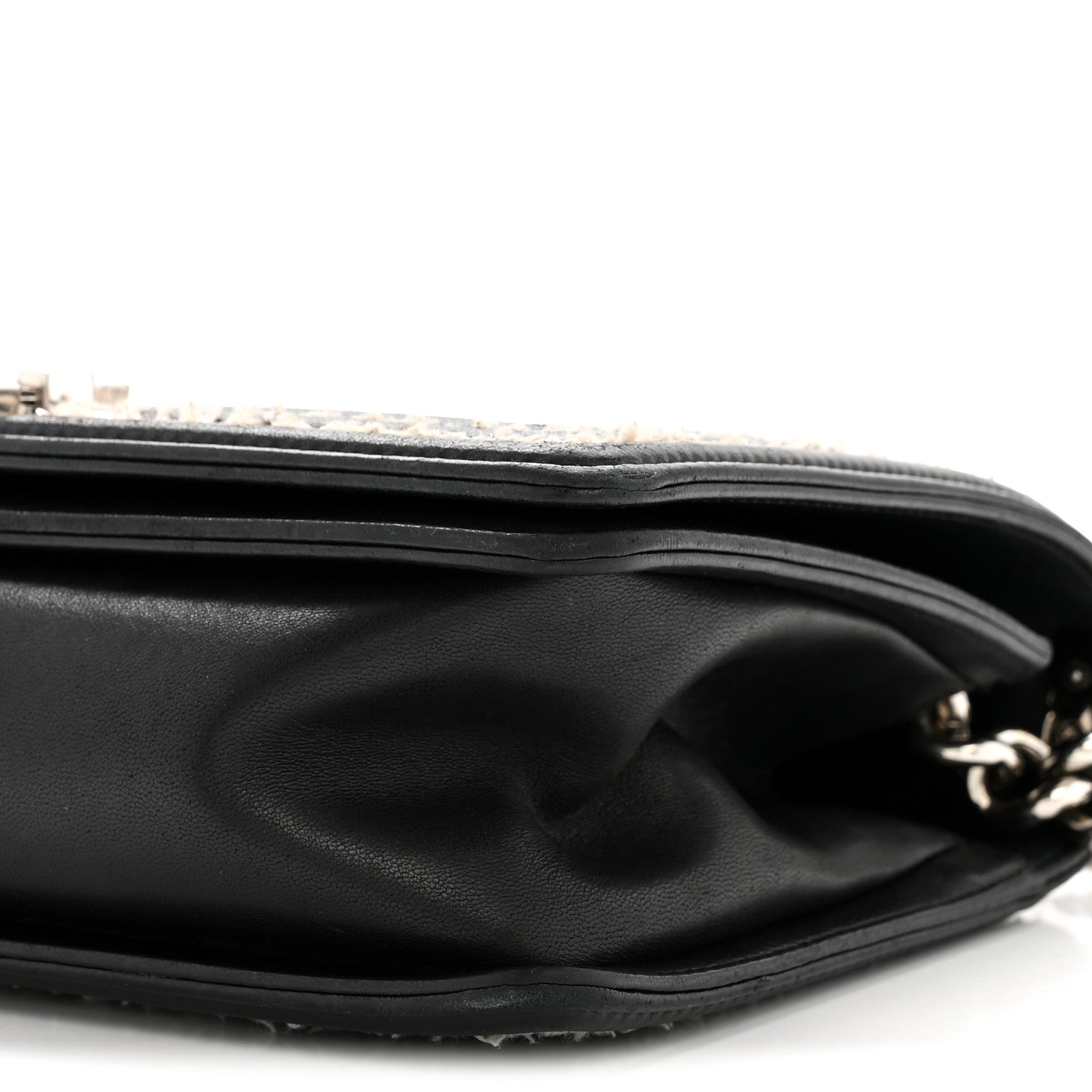 Chanel Calfskin Tweed Sequin Stitched Medium Boy Flap Black White 10 of 15