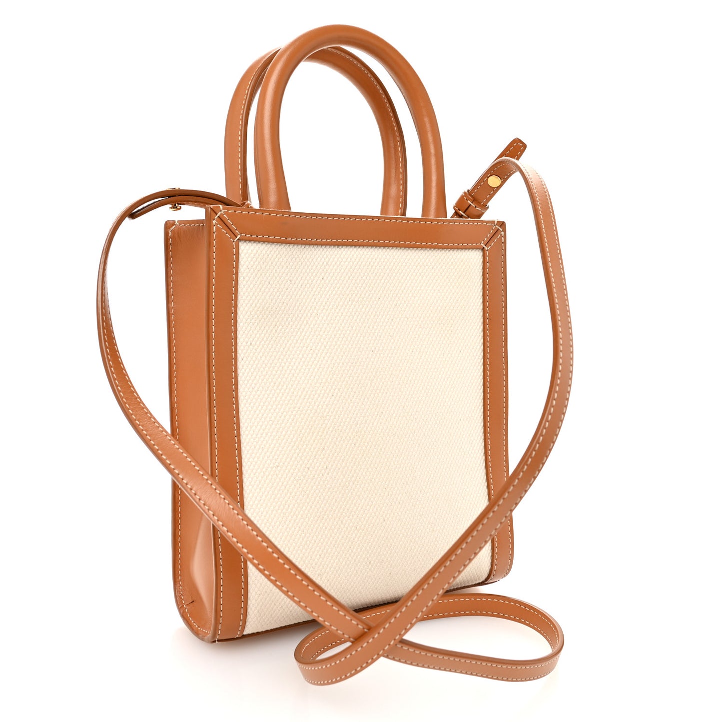 Canvas Calfskin Mini Vertical Cabas Natural Tan