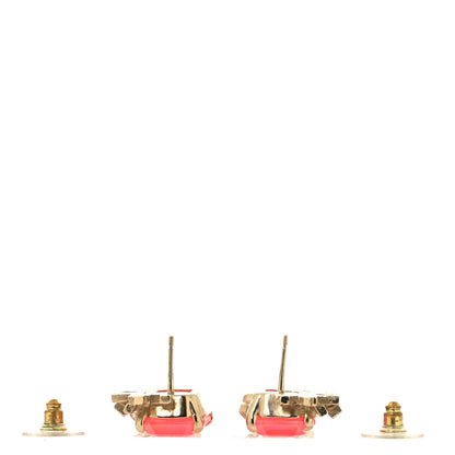 Chanel Metal Crystal CC Earrings Gold Pink 3 of 6