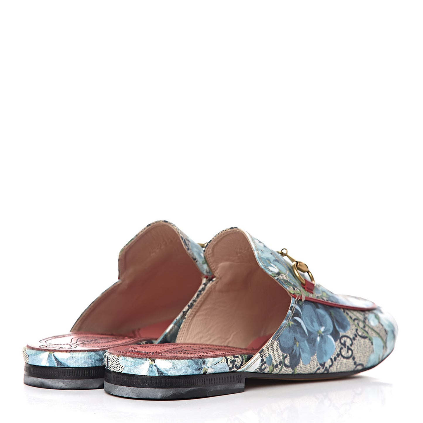 GG Supreme Monogram Blooms Womens Princetown Slippers 38 Beige Blue Navy Hibiscus Red