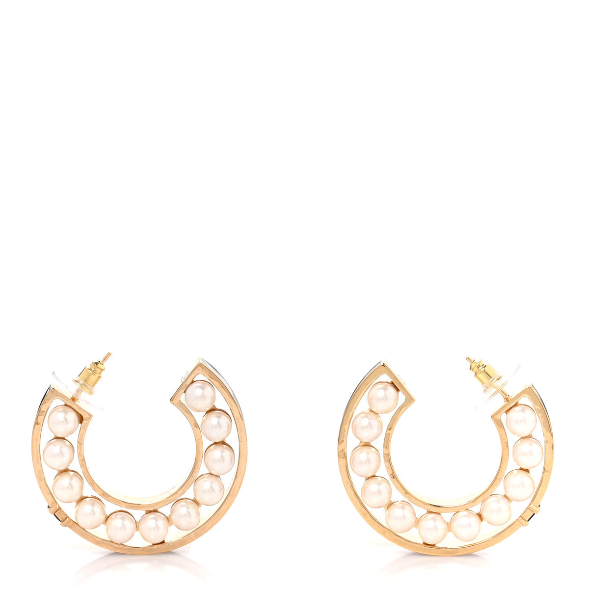 Pearl CC Hoop Earrings Gold