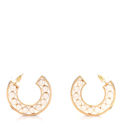 Chanel Pearl CC Hoop Earrings Gold 1 of 5