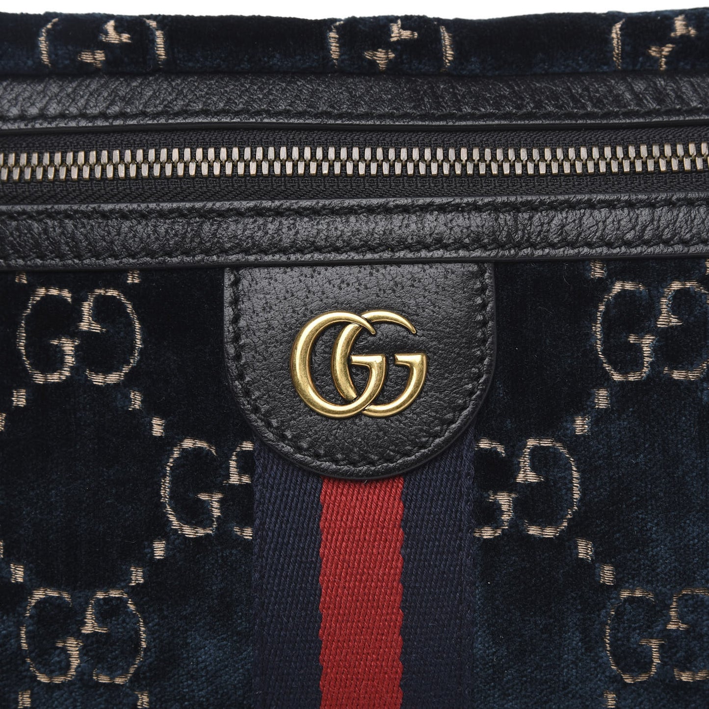 Velvet GG Monogram Web Belt Bag Blue Beige