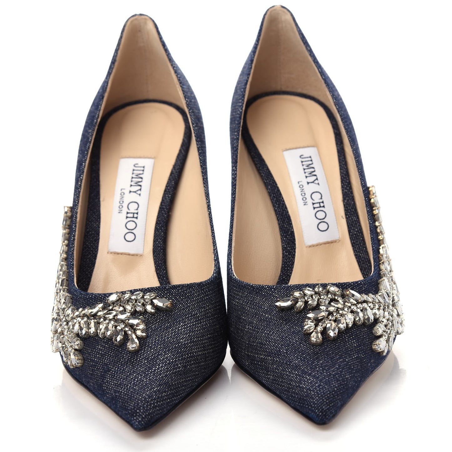 Denim Crystal Embroidery Love 100 Pumps 37 Indigo