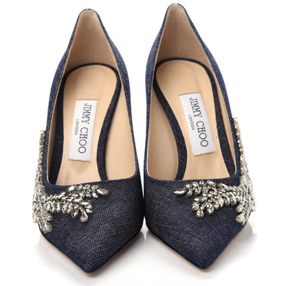 Jimmy Choo Denim Crystal Embroidery Love 100 Pumps 37 Indigo 5 of 10