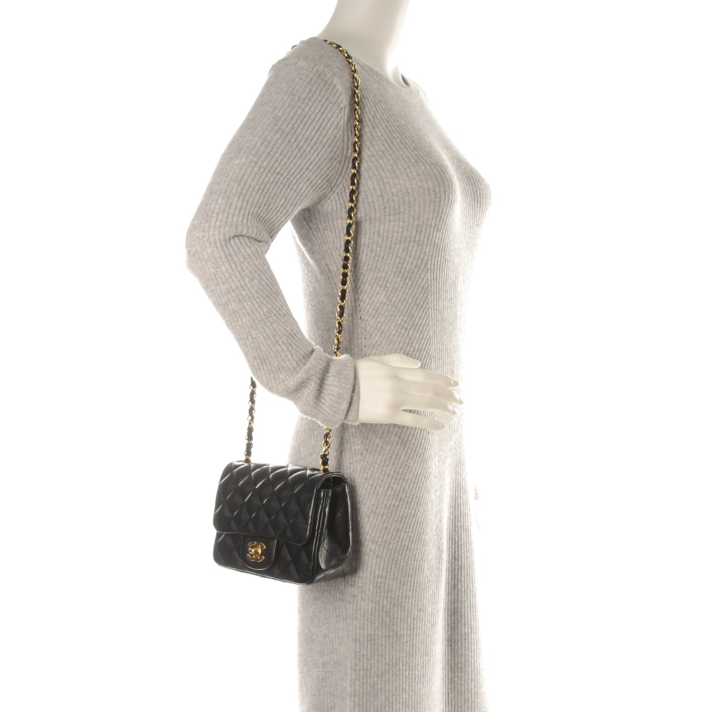 Lambskin Quilted Mini Square Flap Black