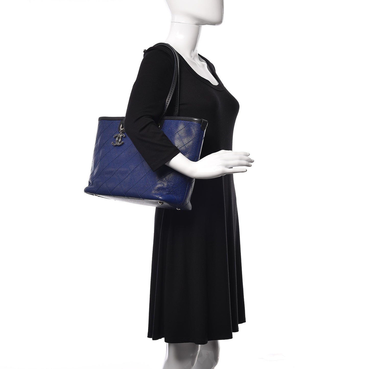 Grained Calfskin Shopping Fever Tote Blue