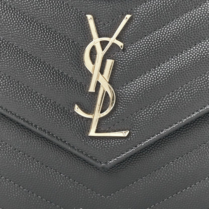 Saint Laurent Grain De Poudre Matelasse Chevron Monogram Chain Wallet Oyster Grey 7 of 11