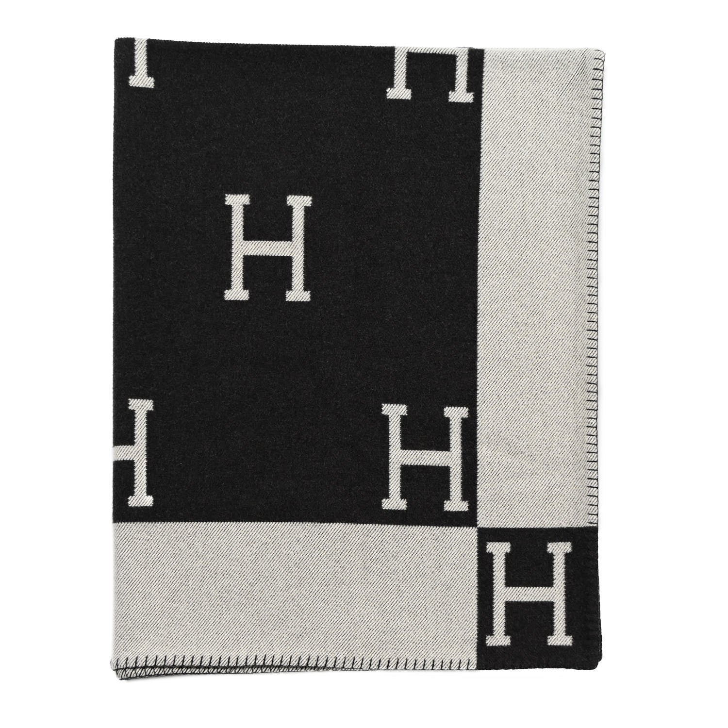 Hermes Wool Cashmere Avalon Blanket Ecru Gris Fonce 1 of 3