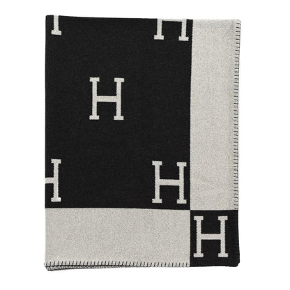 Hermes Wool Cashmere Avalon Blanket Ecru Gris Fonce 1 of 3