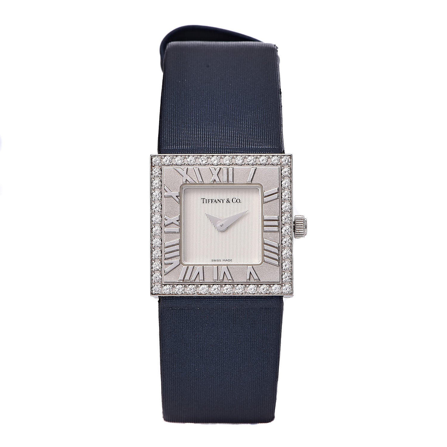 Tiffany 18K White Gold Satin Diamond Bezel 21mm Atlas Quartz Watch 1 of 17