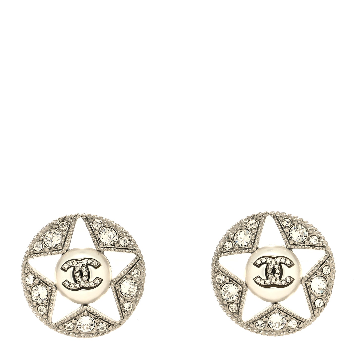 Pearl Crystal Star CC Round Earrings Gold