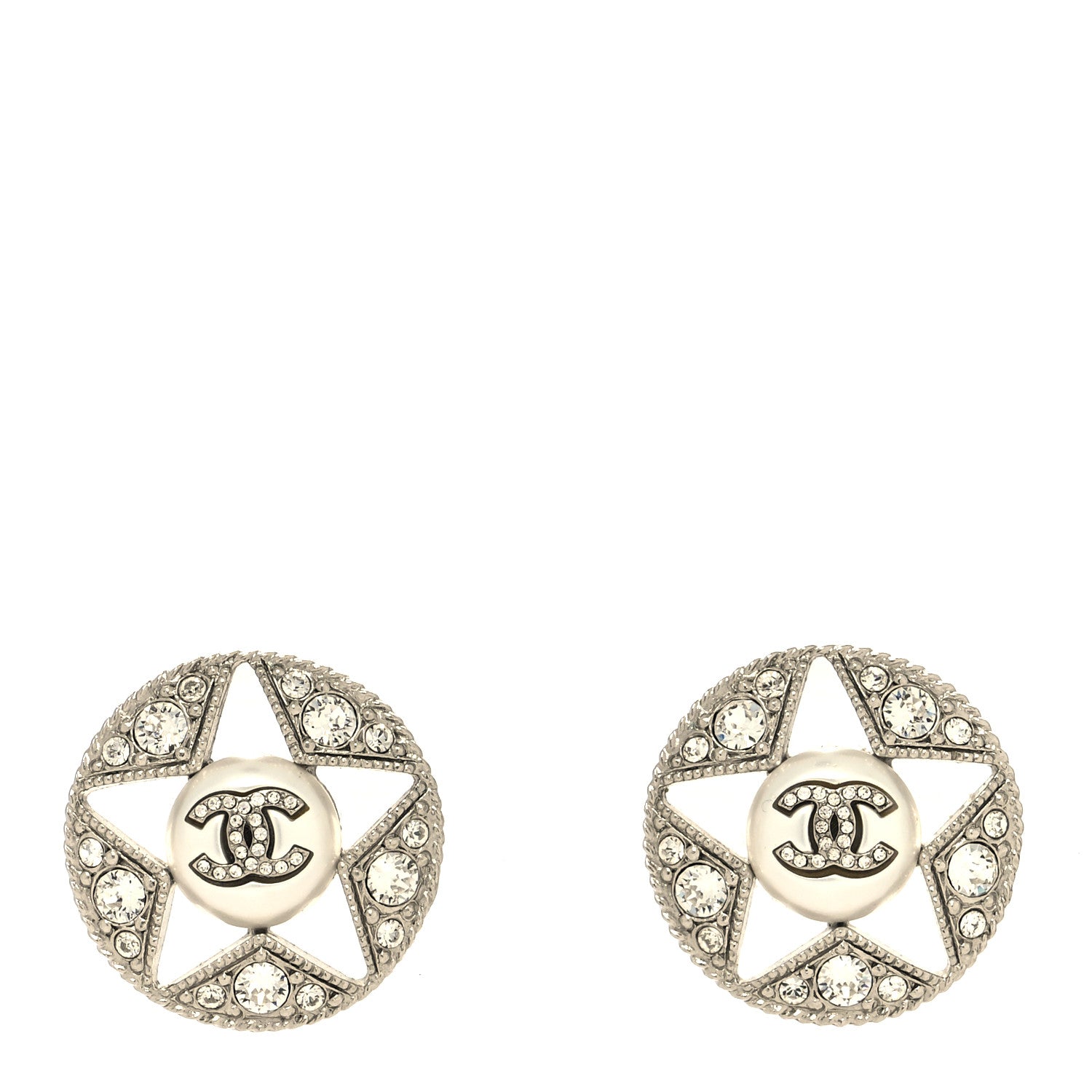 Chanel Pearl Crystal Star CC Round Earrings Gold 1 of 4